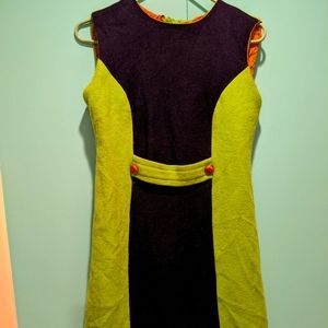 60s Mod Vintage Go-go Lime Green And Navy Mini Dress.